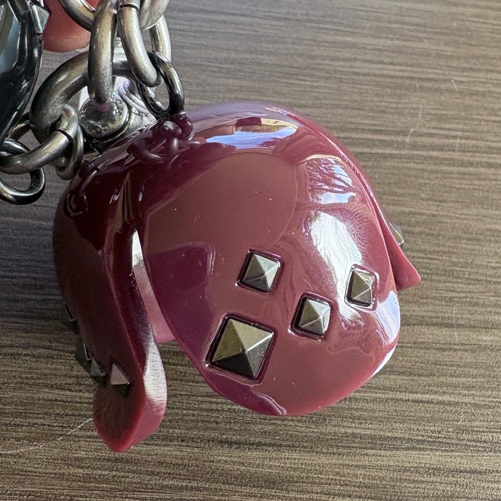 Coach Tea Rose Bag Charm Studded Black Burgundy 2017 - Picture 6 of 8